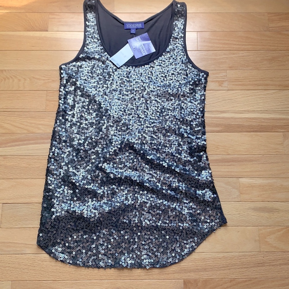 VIVIENE -VIVIENE TAM, NWT CLIFF GREY SEQUIN TOP